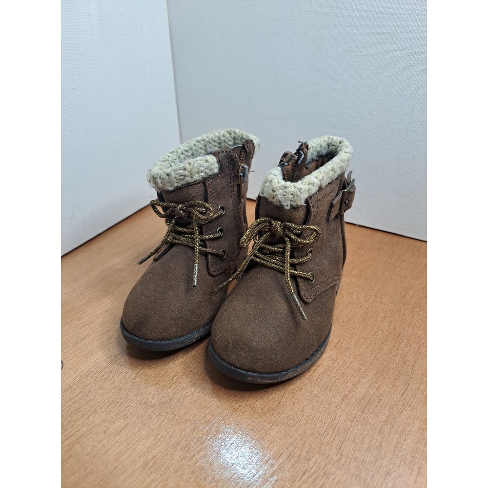 Garanimals infant's Brown Faux Suede Gold Lace Mid Top Combat Girls'boots size 6